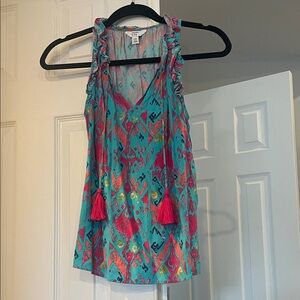 crown & ivy Vibrant Teal and Pink Sleeveless Top